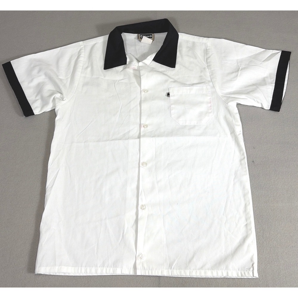 Edwards Retro Men‎ Bowling Shirt White Black Contrast Collar Short Sleeve size S
